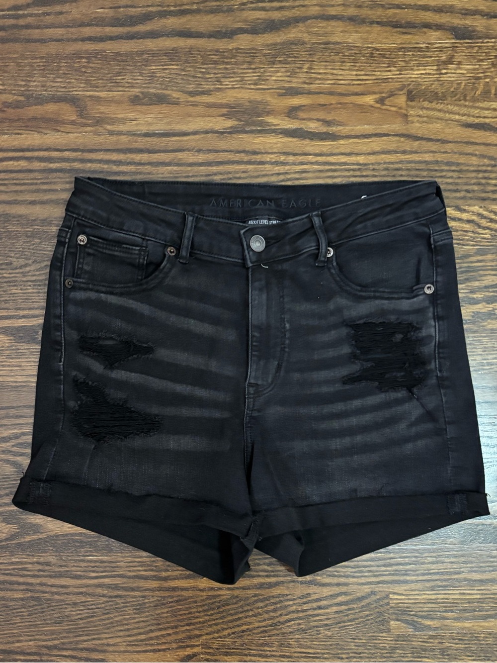 Dark Black Denim Shorts American Eagle